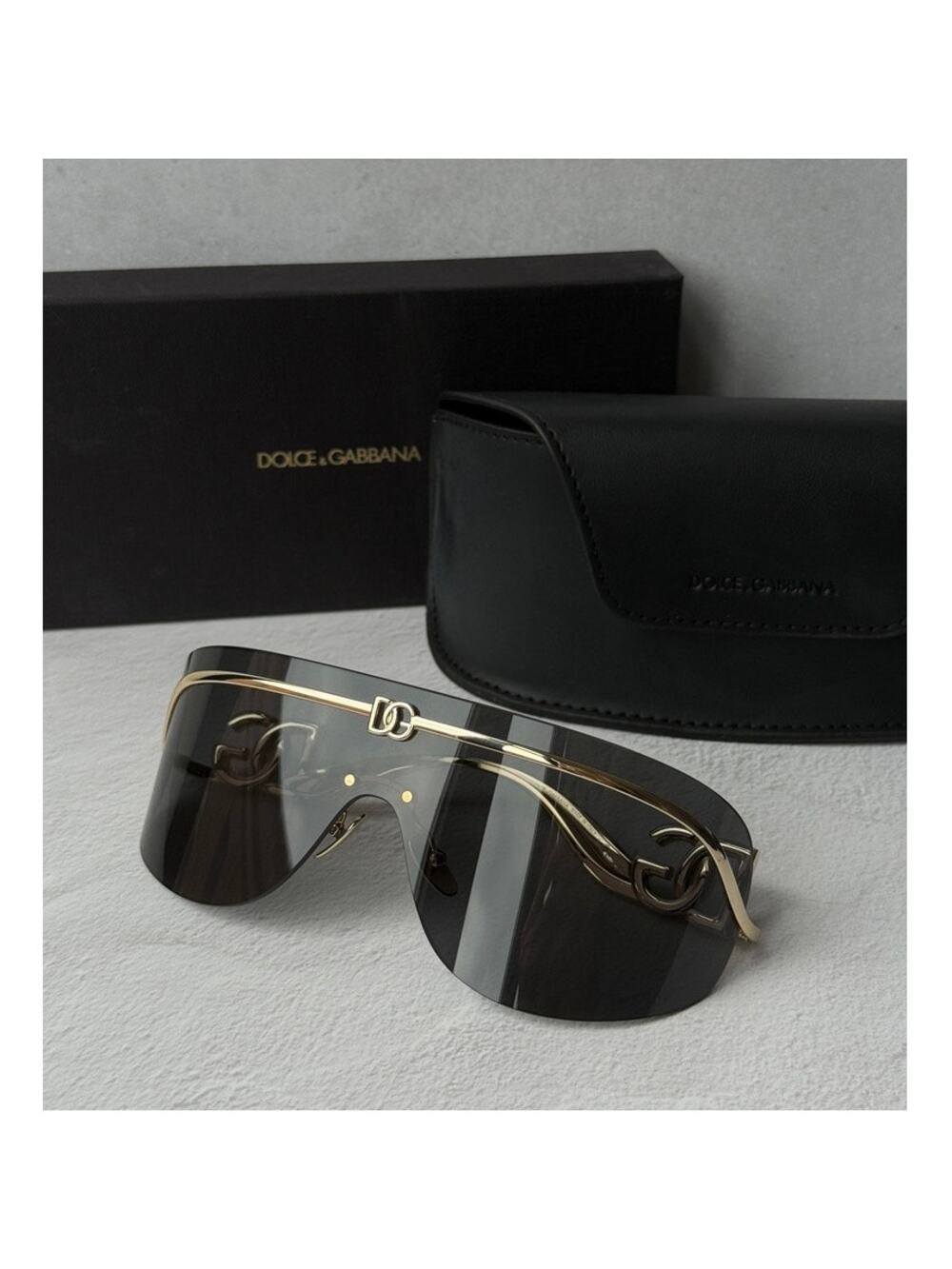 NEW Dolce Gabbana DG2320 Gold Grey Shield Sunglasses $646